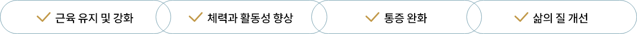 근육 유지 및 강화, 체력과 활동성 향상, 통증 완화, 삶의 질 개선